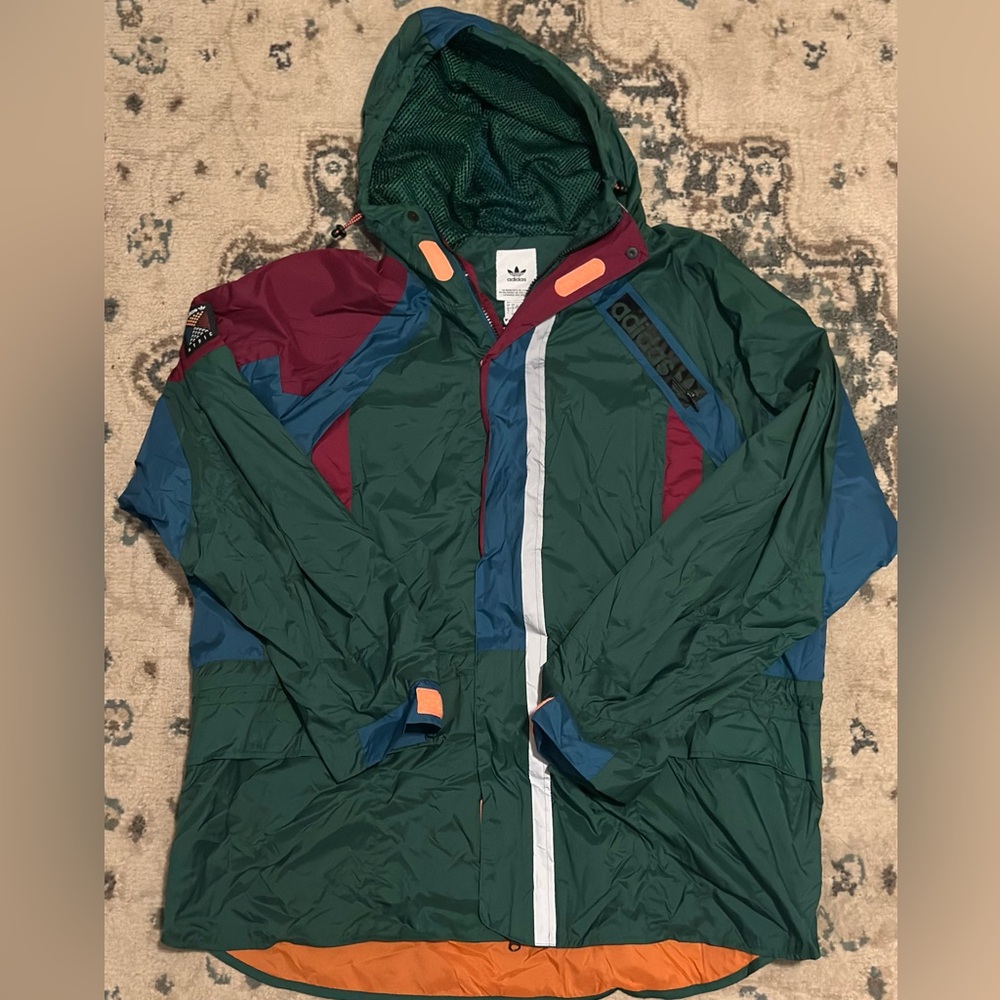 Adidas Green and Blue Windbreaker with Hood